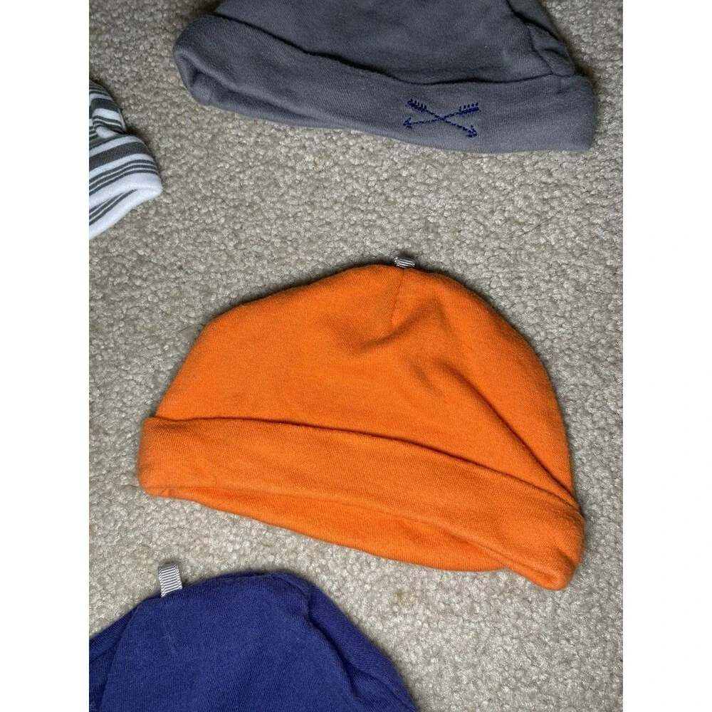 Yoga Sprout Baby Beanie Hat 5 Pack Size 0-6M Blue Orange Grey Mixed Prints